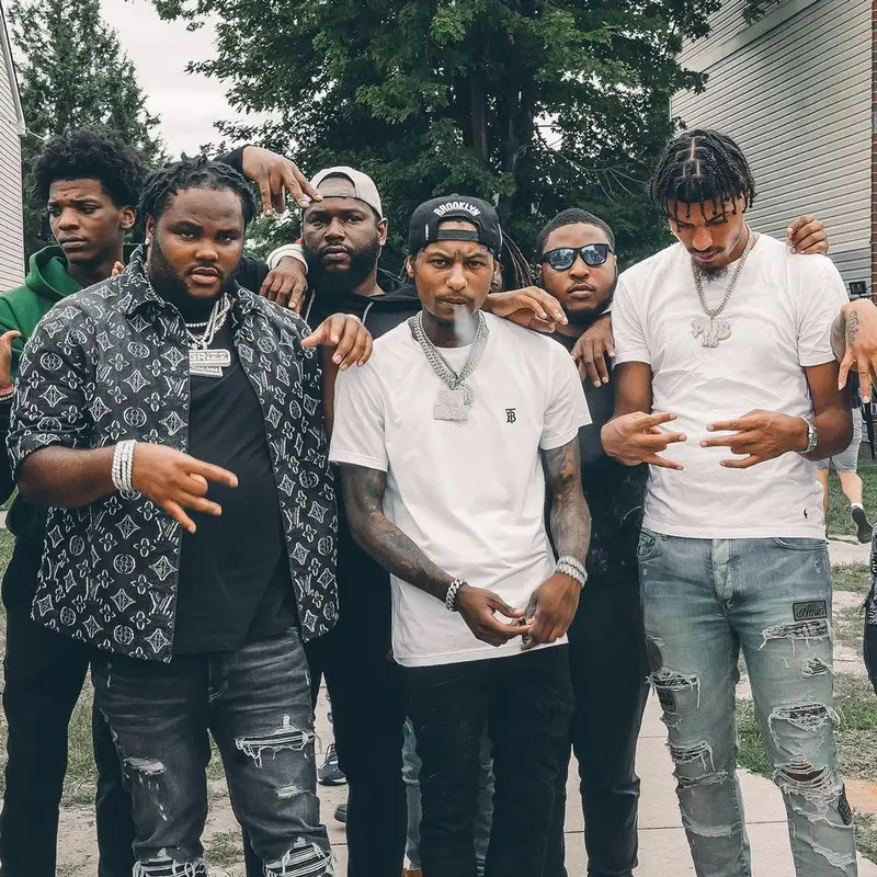 Tee Grizzley outfit in Louis Vuitton, Amiri, and Jordan, 2023