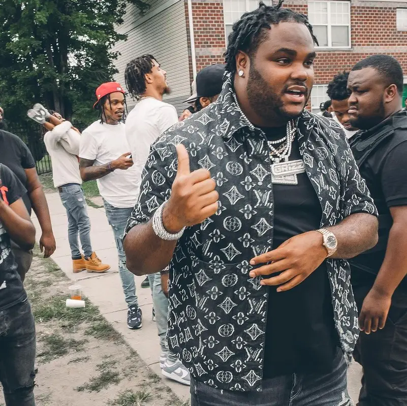 Tee Grizzley outfit in Louis Vuitton, Amiri, and Jordan, 2023