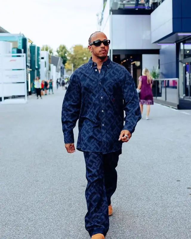 Lewis Hamilton outfit in Tommy Hilfiger, Timberland, and Jacques Marie Mage, 2023