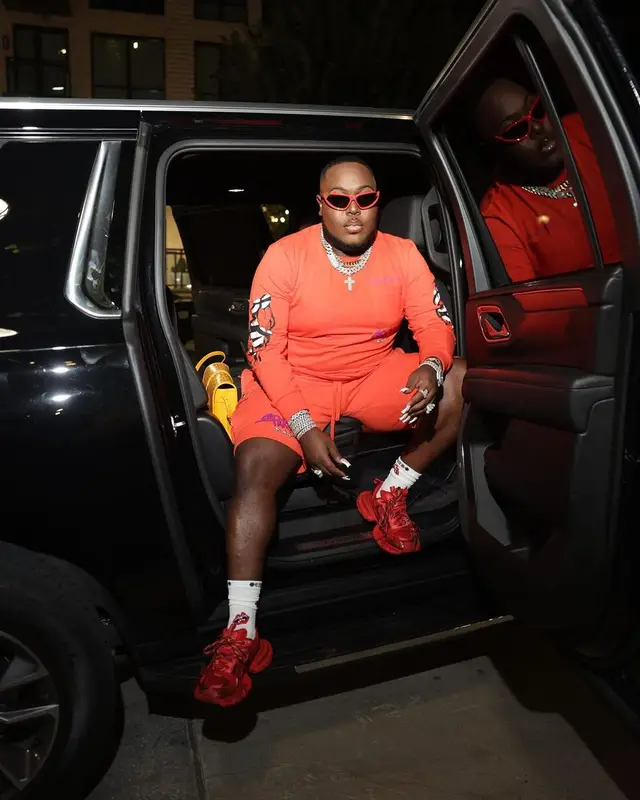 Saucy Santana outfit in Chrome Hearts, Balenciaga, and Matty Boy, 2023