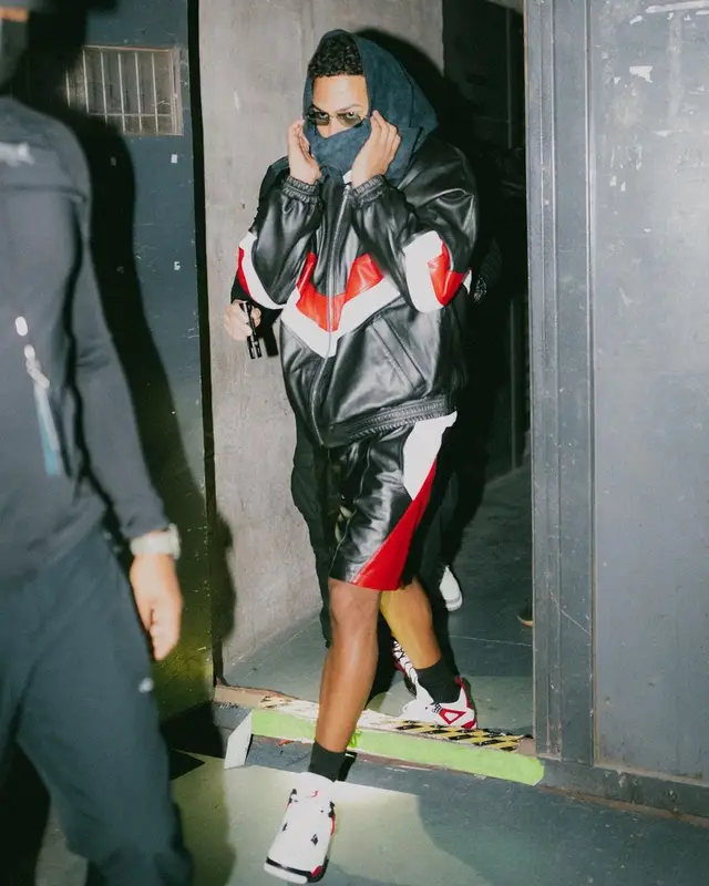 Myke Towers outfit in Kith, Jordan, and Cartier, 2023