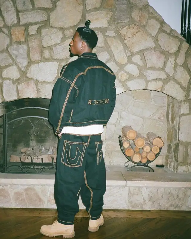 Joey Badass outfit in Vintage, Timberland, and Louis Vuitton, 2023