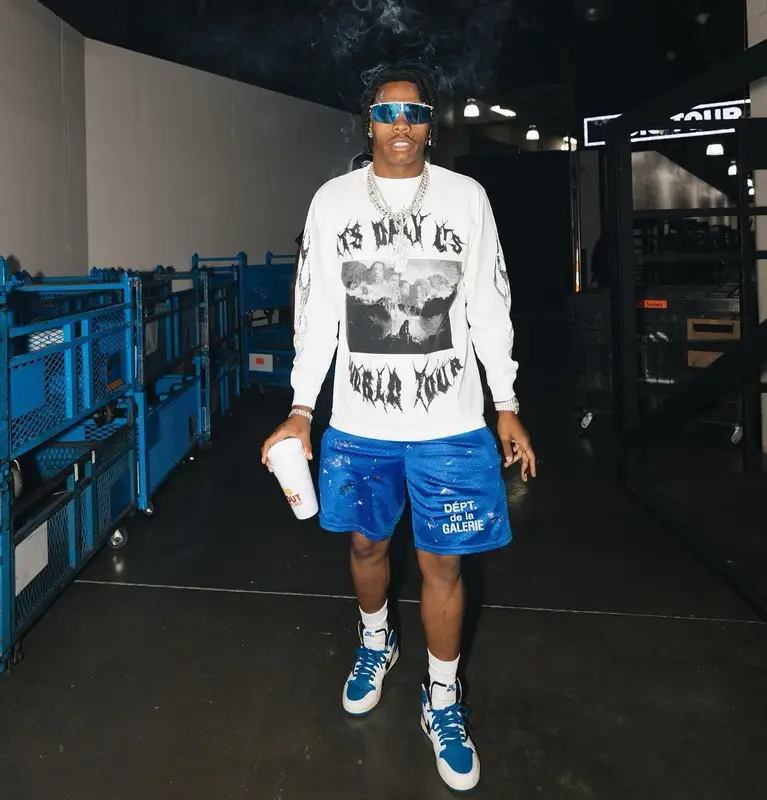 Lil Baby outfit in Gallery Dept., Nike, and Chrome Hearts, 2023