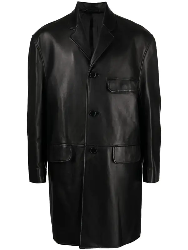 Simone Rocha Black Single-Breasted Leather Coat $2746