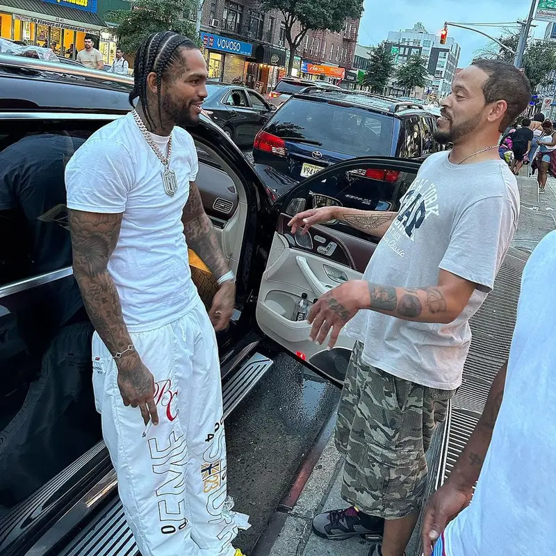 Dave East outfit in Hanes, Supreme, and Nike, 2023
