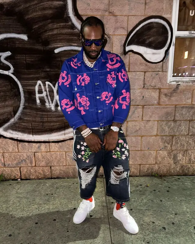 Peezy outfit in Denim Tears, Loewe, and Bstroy, 2023