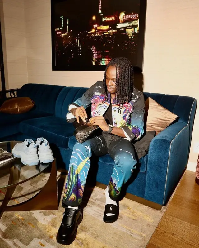 Fireboy DML outfit in Casablanca and Louis Vuitton, 2023