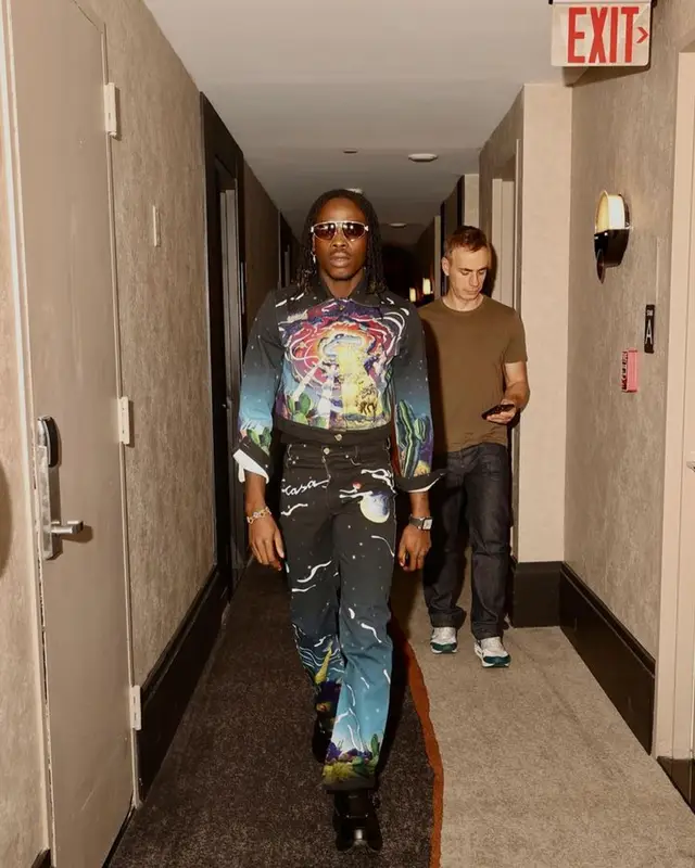 Fireboy DML outfit in Casablanca and Louis Vuitton, 2023