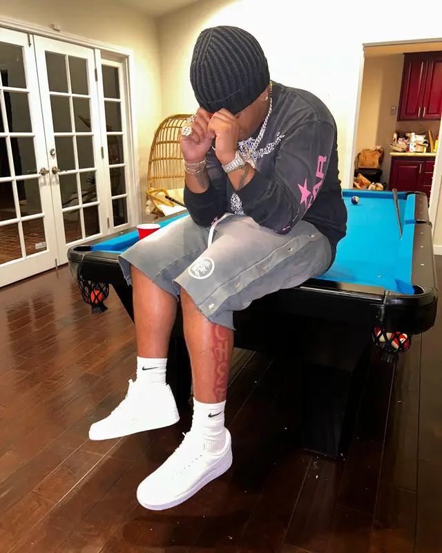 Lil Gotit outfit in Hellstar, Heron Preston, and Nike, 2023