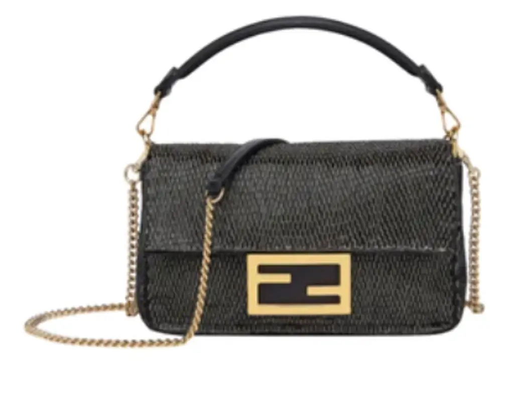Fendi Black Leather Embroidery Mini Baguette Bag  $2785
