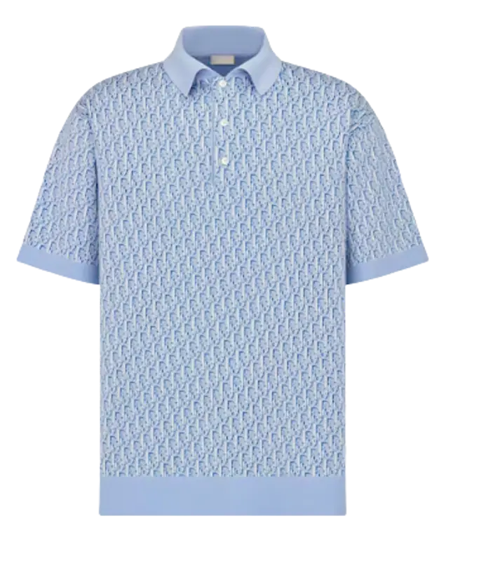 Dior Blue Cotton Jacquard Oblique Polo Shirt $1500