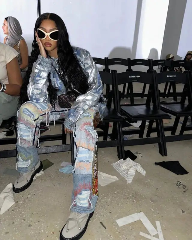 Jodie Woods outfit in Who Decides War, Chanel, and Acne Studios, 2023