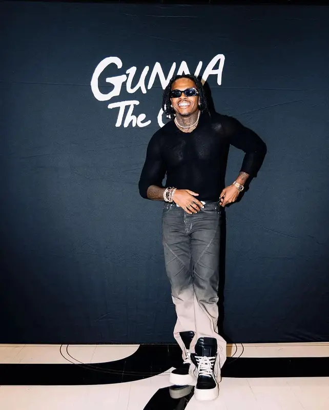 Gunna outfit in Rick Owens and Gucci, 2023