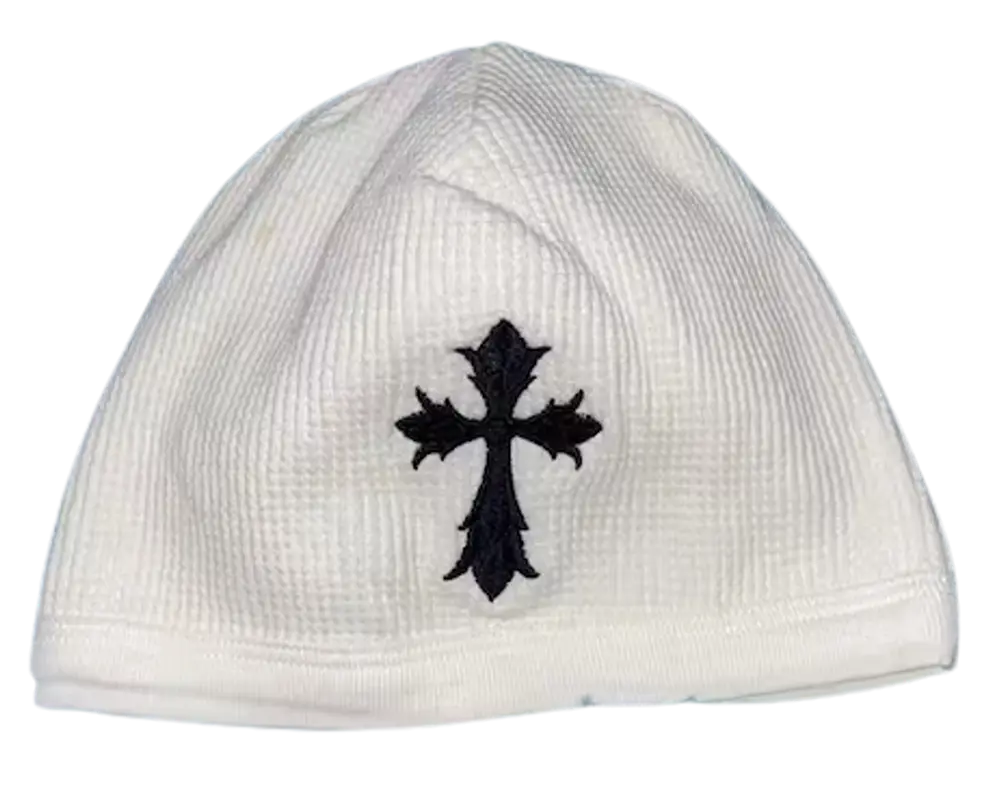 Chrome Hearts White Cross Scroll Logo Thermal Beanie | WHAT'S ON