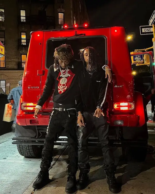 Lil Tecca outfit in Rolling Stones Merch, Chrome Hearts, and Mastermind, 2023