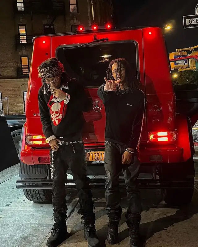 Lil Tecca outfit in Rolling Stones Merch, Chrome Hearts, and Mastermind, 2023