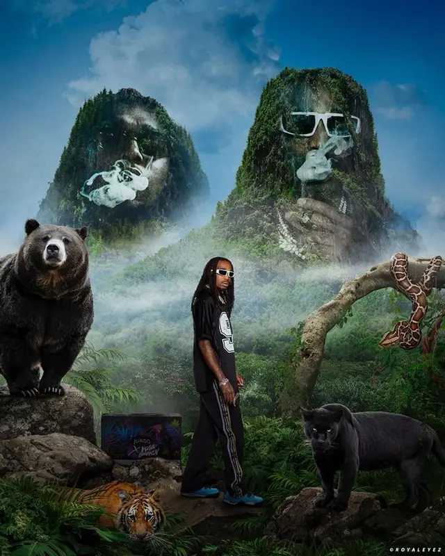 Quavo outfit in Nike, Louis Vuitton, and Prada, 2023