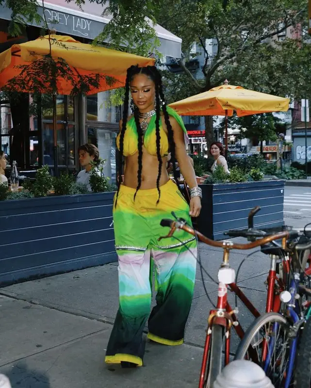 Saweetie outfit in Area and Laruicci, 2023