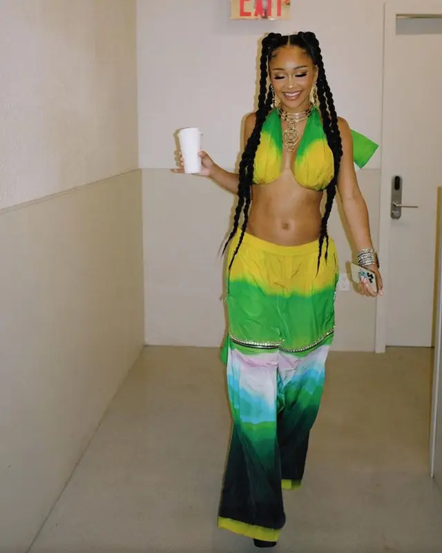 Saweetie outfit in Area and Laruicci, 2023