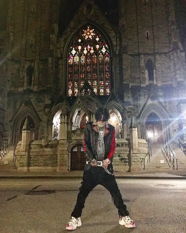 Sematary outfit in Affliction Clothing, Rick Owens, and B.B. Simon, 2023