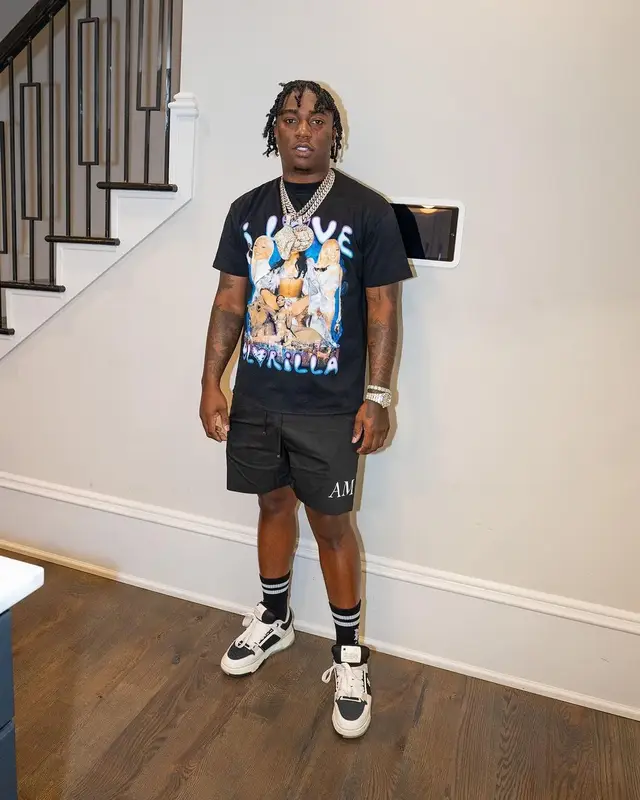 Fredo Bang outfit in Amiri, 2023