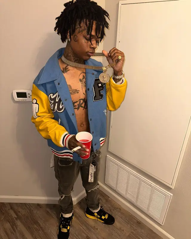 Heembeezy outfit in Homme + Femme, Purple Brand, and Jordan, 2023