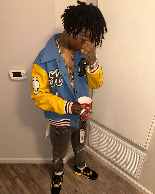 Heembeezy outfit in Homme + Femme, Purple Brand, and Jordan, 2023