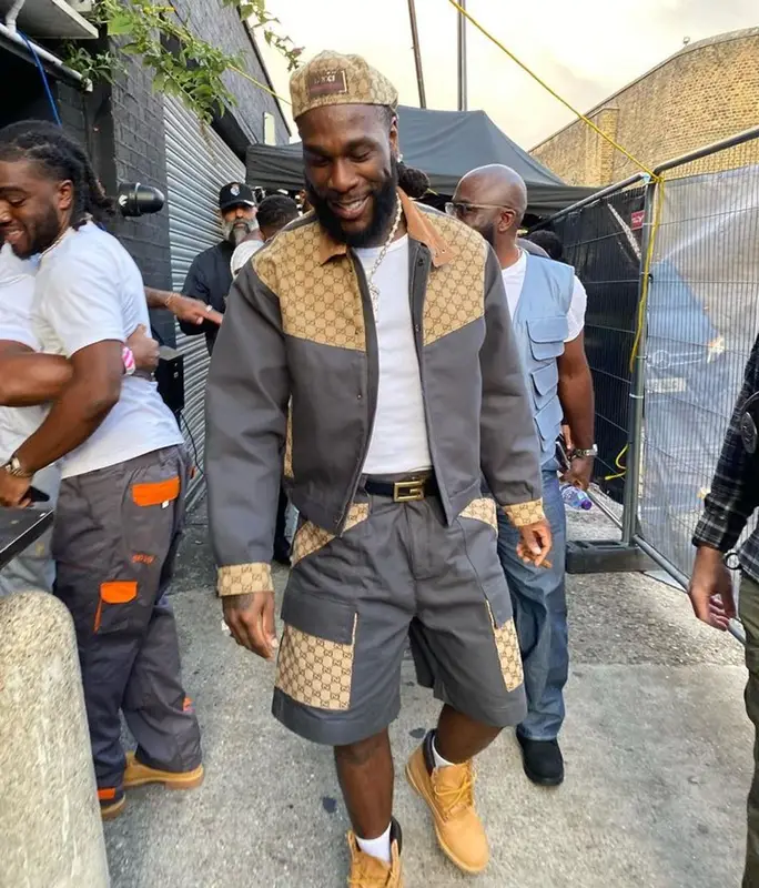 Burna Boy outfit in Timberland and Gucci, 2023