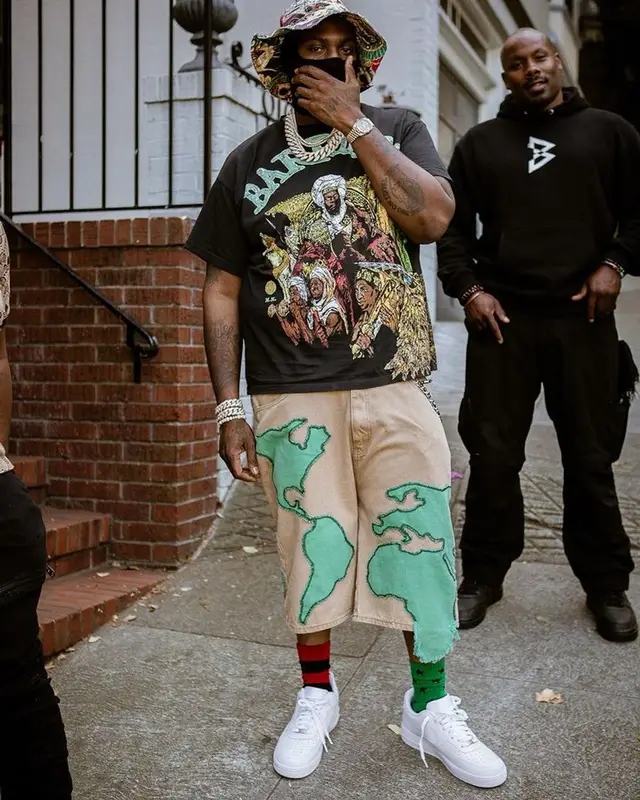 Peezy outfit in Barriers, Who Decides War, and Denim Tears, 2023