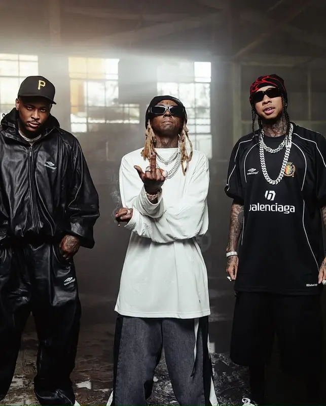 YG outfit in Balenciaga, Nike, and New Era, 2023