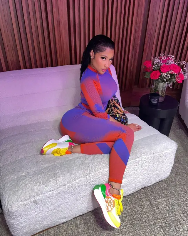 Nicki Minaj outfit in Y-3, Alexander McQueen, and Louis Vuitton, 2023