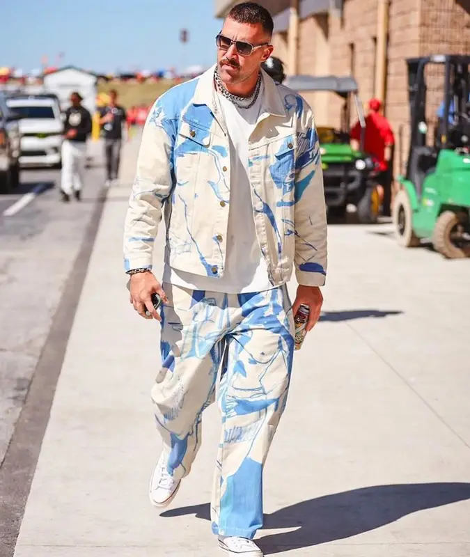 Travis Kelce outfit in KidSuper and Converse, 2023