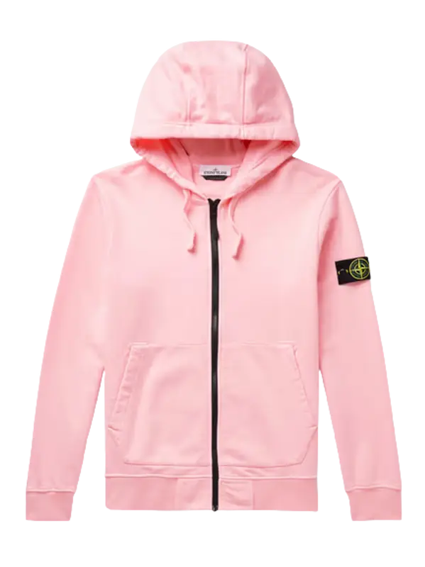 Stone Island Pink Garment-dyed Cotton-jersey Zip-up Hoodie $370