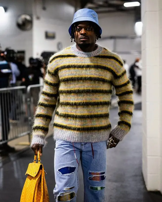 Marquise Goodwin outfit in Marni, Rick Owens, and Prada, 2023