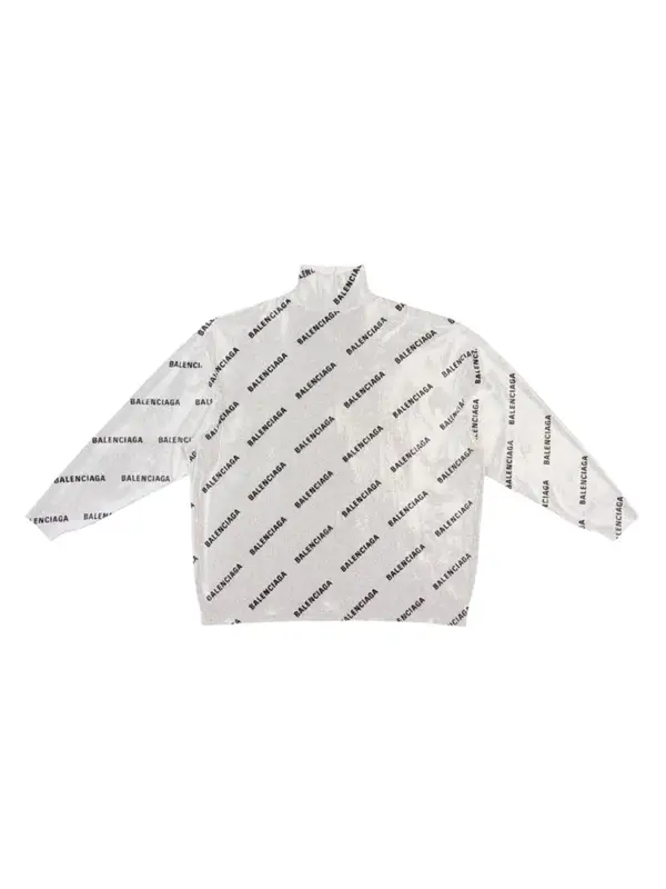 Balenciaga Allover Logo Strass Oversized Turtleneck In Silver Black $4290