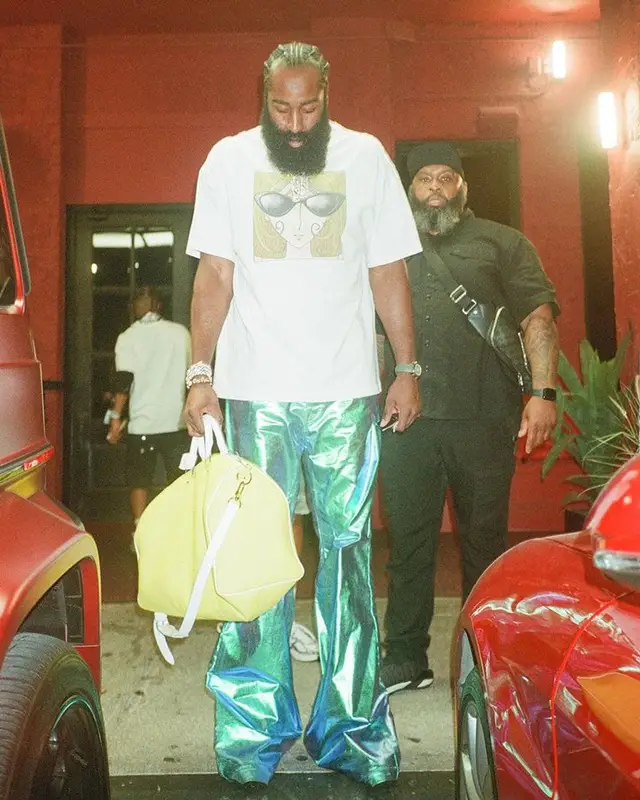 James Harden outfit in Saint Michael, Rick Owens, and Louis Vuitton, 2023