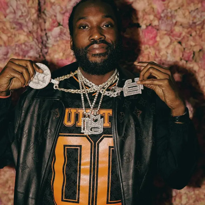 Meek Mill outfit in Louis Vuitton and Amiri, 2023