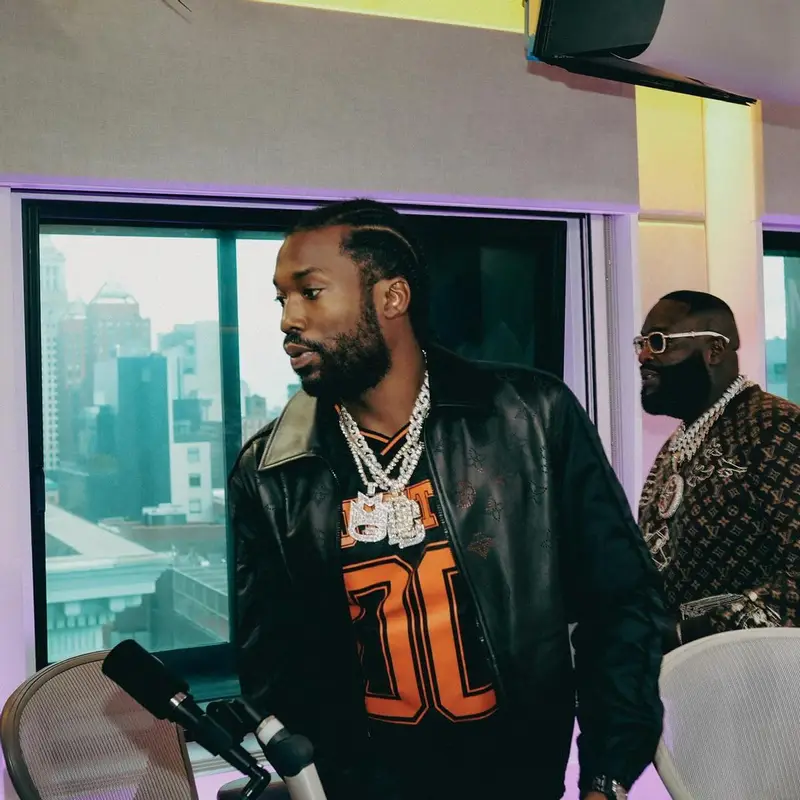 Meek Mill outfit in Louis Vuitton and Amiri, 2023
