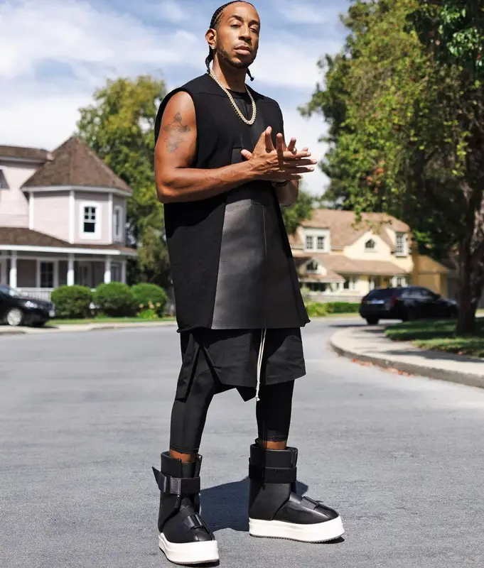 Ludacris outfit in Rick Owens and Actively Black, 2023