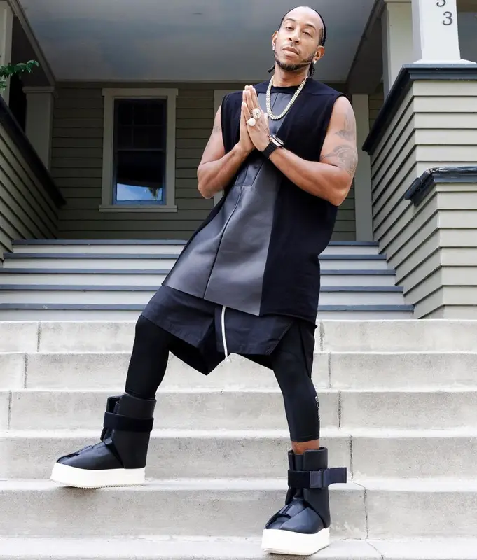 Ludacris outfit in Rick Owens and Actively Black, 2023