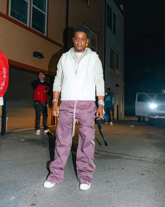 Baby Money outfit in Louis Vuitton and Rick Owens, 2023