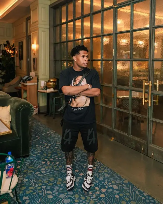 Devin Haney outfit in Vintage, Balenciaga, and Chrome Hearts, 2023