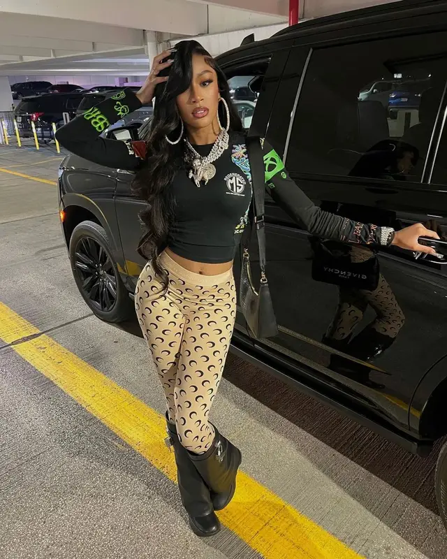 Lakeyah outfit in Marine Serre and Givenchy, 2023