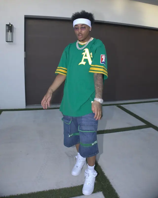 Luh Kel outfit in Mitchell & Ness, Marithe + Francois Girbaud, and Nike, 2023