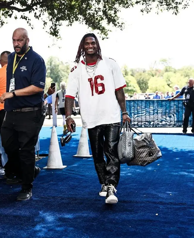 CeeDee Lamb outfit in Celine, Rick Owens, and Champion, 2023