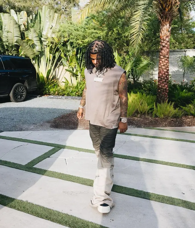 Rylo Rodriguez outfit in Rick Owens and Champion, 2023