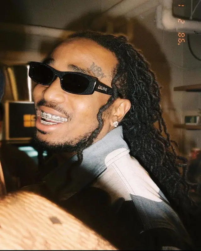 Quavo outfit in Louis Vuitton and Celine, 2023