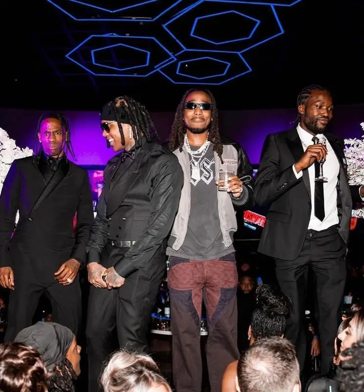 Quavo outfit in Louis Vuitton, Lost Intricacy, and Celine, 2023