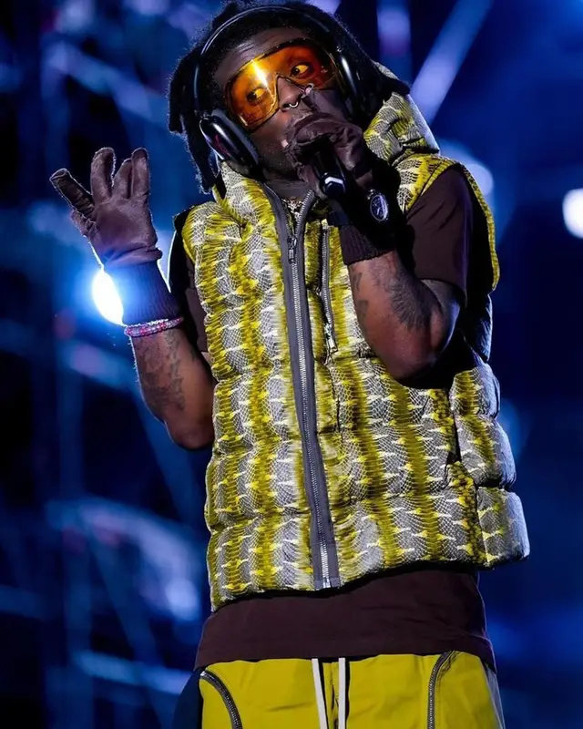 Lil Uzi Vert outfit in Rick Owens and Apple, 2023