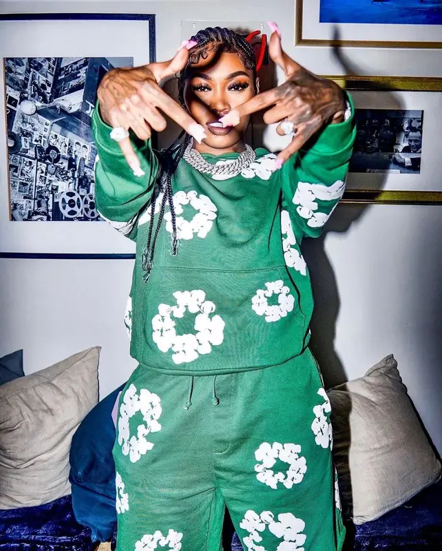 Asian Doll outfit in Denim Tears and Rick Owens, 2023